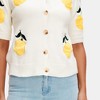 Knit & Lounge Short Sleeve Button Front Cardigan Lemon Embroidery Ribbed Trim Fitted Hem Lightweight - 4 of 4