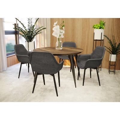 LeisureMod Ravenna Modern Round Wood 47" Dining Table with Metal Legs - Sleek Design, Perfect for Dining Rooms
