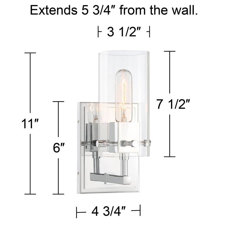 Possini Euro Design Metis Modern Wall Light Sconce Chrome Hardwire 5" Fixture Clear Glass Shade for Bedroom Bathroom Vanity Reading Living Room House, 4 of 8