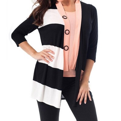 Women's Striped Button Draped Cardigan - ANGEL