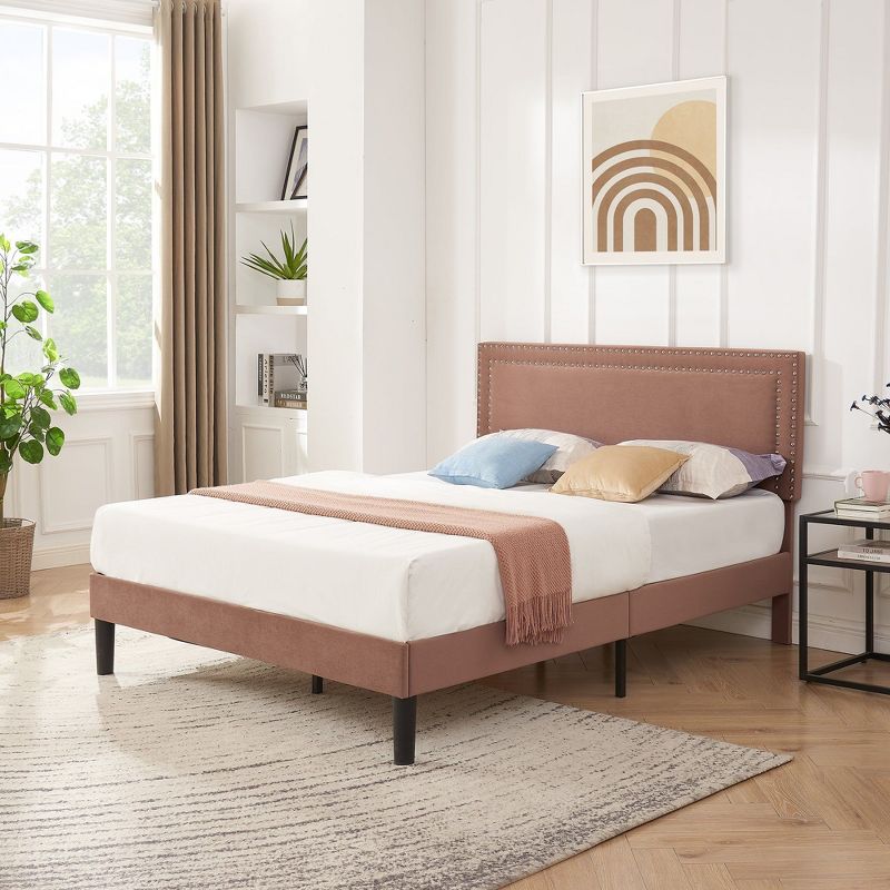 VECELO Upholstered Bed with Adjustable Headboard, Bed Frame, 2 of 13