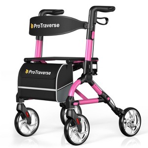 Foldable Rollator Walkers with Seat for Seniors, Lightweight Rolling Walkers with Cup Holder and Bag,8" Big Wheels,350LBS,Pink - 1 of 4