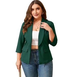 Clearlove Casual Blazer for Plus Size Women Office Business 3/4 Sleeve Open Front Cardigans Jacket Work Suit with Pockets - 1 of 4
