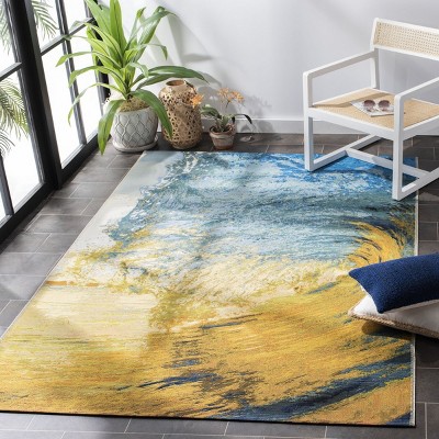 Blue and Gold Tropical Wave Indoor/Outdoor Rug 3'3" x 5'3"