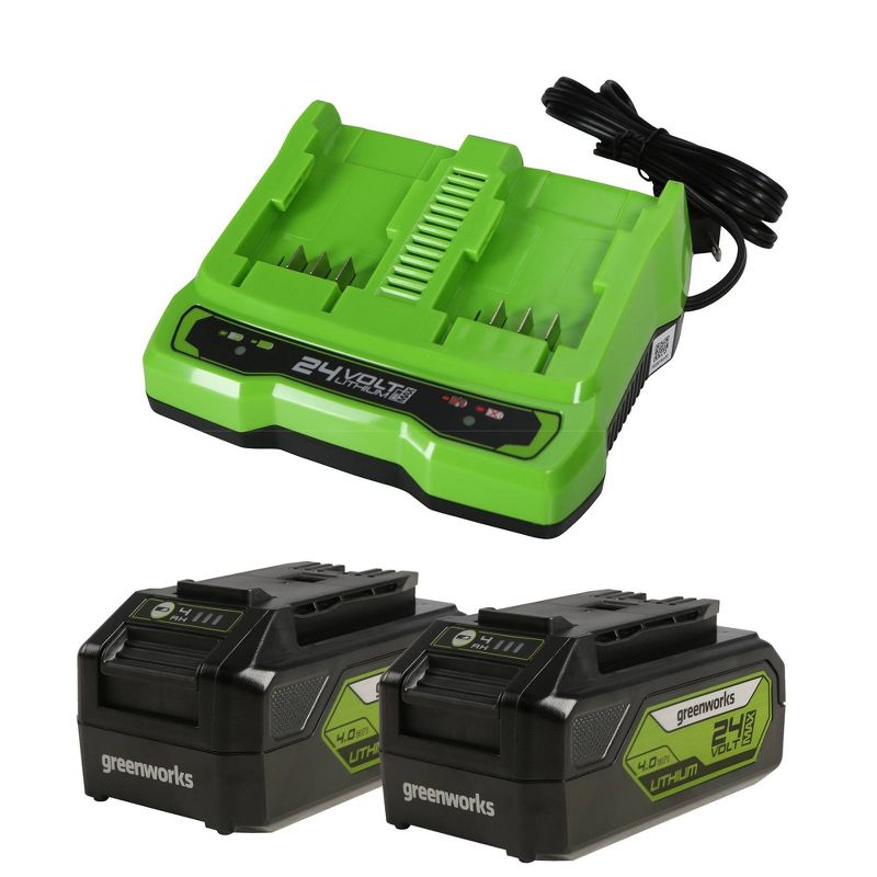 Greenworks POWERALL 2pk 24V Power Tool Battery Starter Kit with Dual Port Rapid Charger, 1 of 11