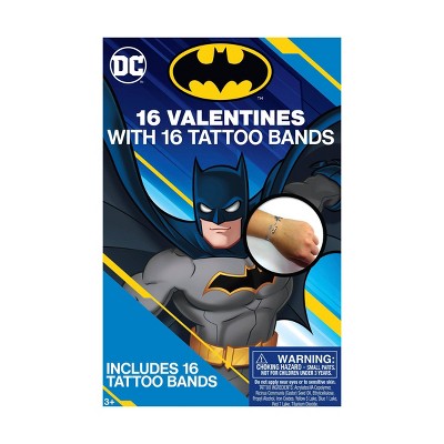 Batman 16ct Valentine's Day Tattoos Kids Exchange Cards