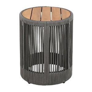 NAYSAYE Patio Accent Table Set Outdoor Rattan Rope Acacia Wood Side Table for Garden, Gray and Teak, 15"*15"*18.25" - 1 of 4