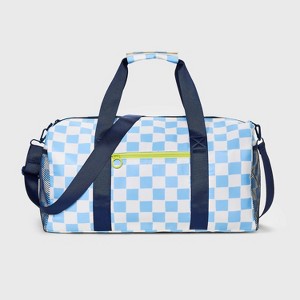 Boys' Checkered Duffel Bag - Cat & Jack™️ Blue/White: Lightweight Luggage, Adjustable Strap, Zip Closure, 18 Linear Inches - 1 of 4