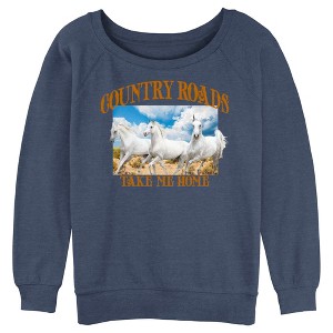 Juniors Womens Lost Gods Country Roads Horses Sweatshirt - 1 of 4