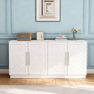 Hostack Sideboard Buffet Cabinet with Storage, Adjustable Shelves and Silver Handles for Dining Room, White - 1 of 4