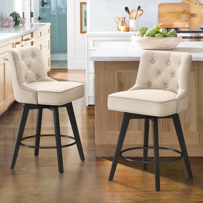 Arceso 26" Swivel Counter Height Bar Stools Set of 2, Modern Bar Stools with Back and Metal Round Footrest, Linen Fabric Upholstered Barstools