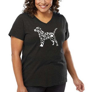 LA Pop Art Women's Word Art V-Neck - Dog Paw Prints - 1 of 4