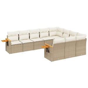 vidaXL 10 Piece Patio Sofa Set with Cushions - Beige and Cream Without Table - 1 of 4