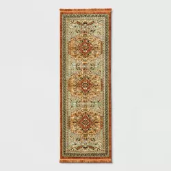 2'4"x7' Runner Floral Woven Accent Rug Green/Red - Threshold™