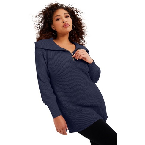 Women's Cozy Ribbed Tunic Sweatshirt - Ava & Viv™ Blue 1x : Target