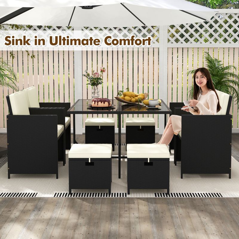 Costway 9 PCS Outdoor Dining Furniture Set Patio Conversation Set with Cushioned Seat, 4 of 11