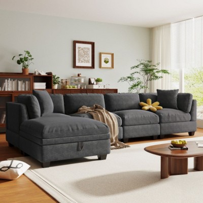 Tailored Modular Sofa with Detachable Storage Ottoman, Two Secreted Cup Holders, Ideal Sectional for Living Room or Apartment