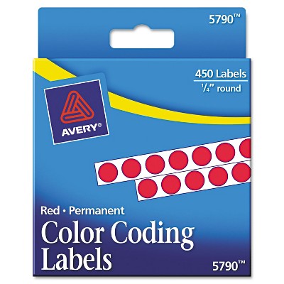 Avery Permanent Self-Adhesive Round Color-Coding Labels 1/4" dia Red 450/Pack 05790