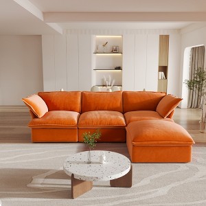122.82" Cloud Modular Sectional Sofa,L Shaped Couch Down Filled with Chaise Ottoman,Deep Seat Couches for Living Room,Cushion Covers Removable - 1 of 4