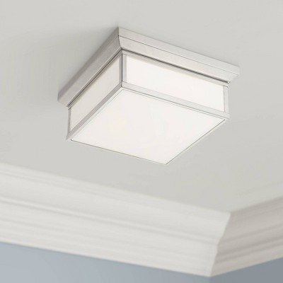 Elegant Polished Nickel Flush Mount Ceiling Light with White Glass