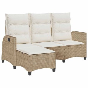vidaXL Reclining Patio Sofa with Cushions - L-Shaped Beige Poly Rattan, Adjustable Outdoor Garden Furniture Set, 69.3"x54.3"x32.7" for Deck/Patio Use - 1 of 4