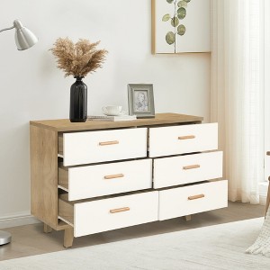 HDZNVF 6 Drawer Dresser Cabinet Barcabinet, Brown and White - 1 of 4