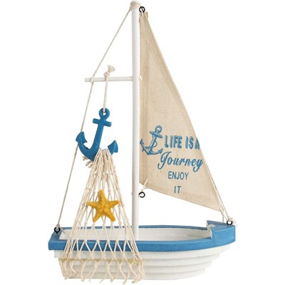 Juvale Wooden Sailing Boat Home Decor, Beach Nautical Design Sailboat with Anchor, 12.5 x 8.25 x 3 In