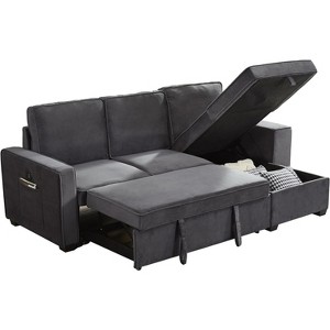 Mid-Century Modern Velvet Sleeper Sofa L-Shaped Sectional Sofa Pull Out SofaBed Convertible Sofa Bed with Storage Chaise & USB for Living Room-Brown - 1 of 4
