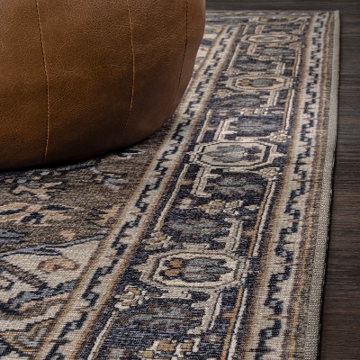 Cirali Green Navy Cream Washable Medallion Area Rug 4' x 6'