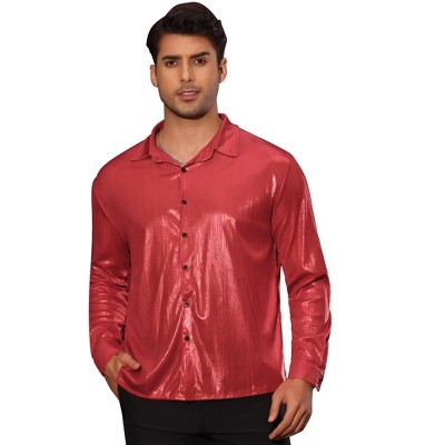 Lars Amadeus Men's Long Sleeves Button Down Disco Costume Metallic Shirt