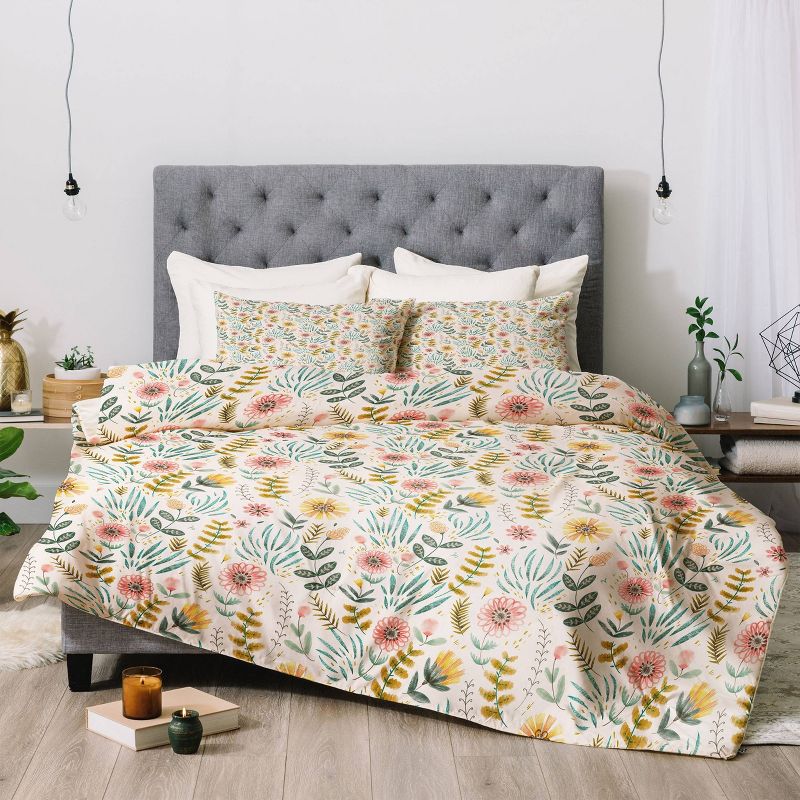 Ditsy Floral Field Pimlada Phuapradit Comforter Set Pink/Yellow/Green - Deny Designs, 5 of 6