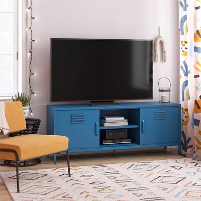 Bright Blue Metal Locker-Style TV Stand with Cabinet for TVs up to 65"