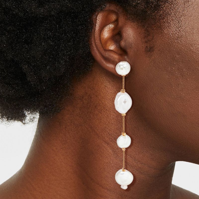 Linear Pearl Drop Earrings - A New Day&#8482; Gold/White, 3 of 7