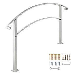 VEVOR Handrails for Outdoor Steps, Fit 1 or 3 Steps Outdoor Stair Railing, White Wrought Iron Handrail, Flexible Front Porch Hand Rail, Silver - 1 of 4