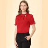 INSPIRE CHIC Women's Bow Tie Neck Solid Color Elastic Cuffs Elegant Office Short Sleeve Blouse - 3 of 4