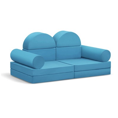 INFURNIC Sofas 10 Pieces Modular Kids Play Sofa Versatile Convertible Design for Playroom Bedroom Fun, Blue, 56"*28"*26"