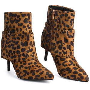 BLISSFUL STEP Women's Pointed Toe Stiletto Heel Fold Over Slouch Ankle Boots - 1 of 3