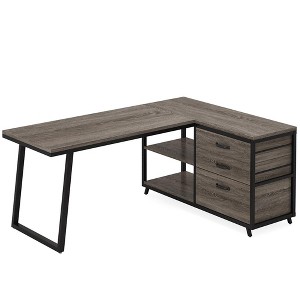 Resenkos Computer Desk, Gaming Desk,53" Reversible L-Shaped Computer Desk With 3 Drawers & Shelves,Gray - 1 of 3