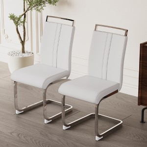 Gulches Modern High Back Dining Chairs Set of 2,Faux Leather Upholstered Side Chairs with C-Shaped Plated Metal Legs,Ergonomic and Comfortable,White - 1 of 4