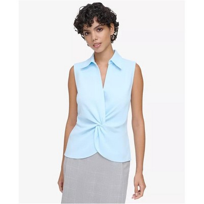 Calvin Klein Womens S Twist Front Sleeveless Blouse Top, Blue, X-Large
