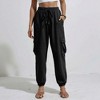 Knit & Lounge Women’s Cargo Jogger Pants Drawstring Waist Elastic Cuffs Utility Pockets Lightweight Woven Casual Bottoms - 3 of 4