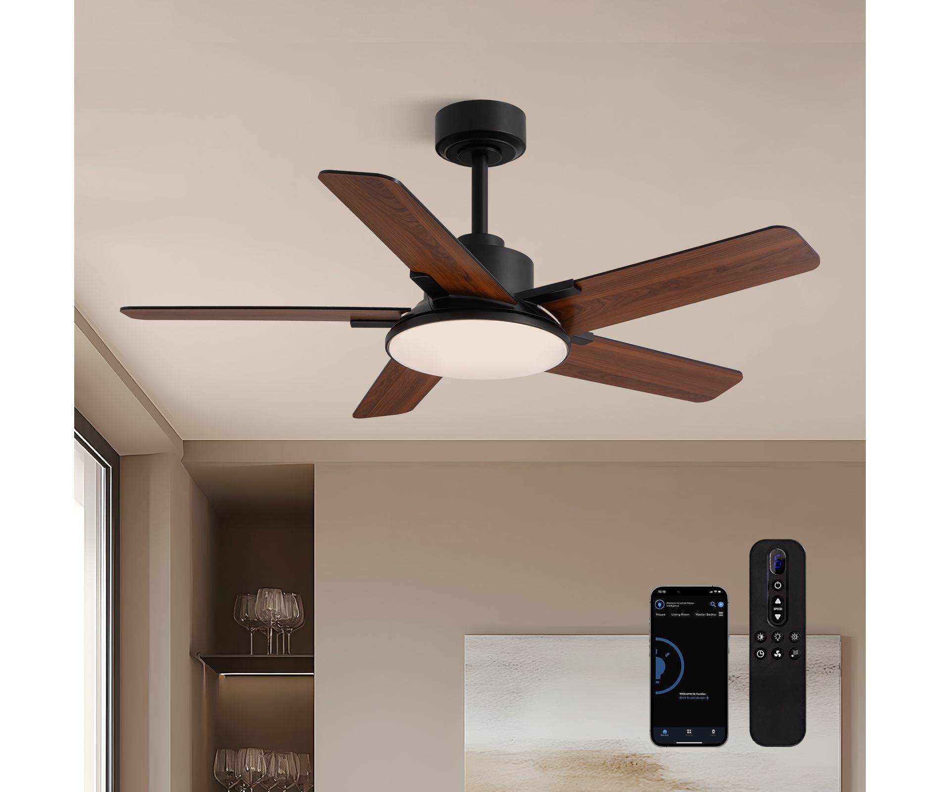 Siljoy Ceiling Fans with Lights and Remote Control, Modern Ceiling Fan Include (5 Blades) For Bedroom Living Room and kitchen