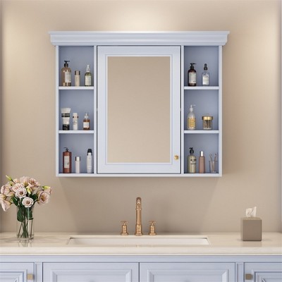 35'' x 28'' Bathroom Medicine Cabinet with Mirror, 6 Open Shelves, Bathroom Wall Cabinet with Mirrors Door, Mirrored Bathroom Wall Cabinet