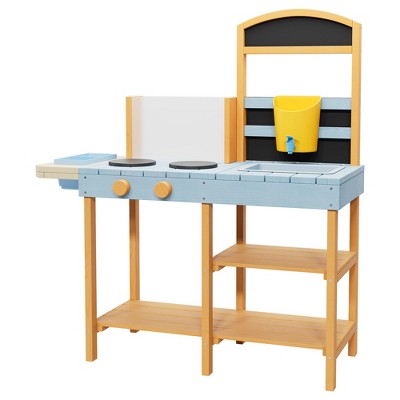Kids' Outdoor Wooden Play Kitchen with Sink, Water Dispenser, Blackboard & Storage - Mud Kitchen Playset for Ages 3+