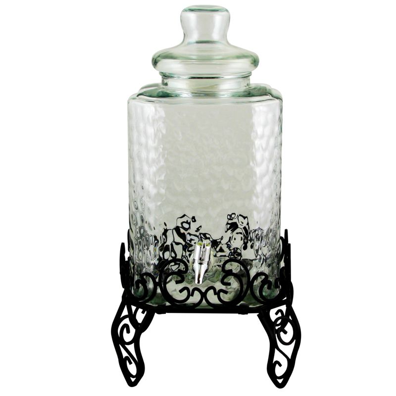 Gibson Home Moreauville 3 Piece 2.25 Gallon Square Embossed Glass Beverage Dispenser with Wire Stand, 4 of 6