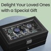 Elegant 12-Slot Watch Box, Lockable Case with Glass Lid, 2 Layers, 1 Drawer for Rings, Bracelets - Gift Idea in Black Synthetic Leather - 4 of 4