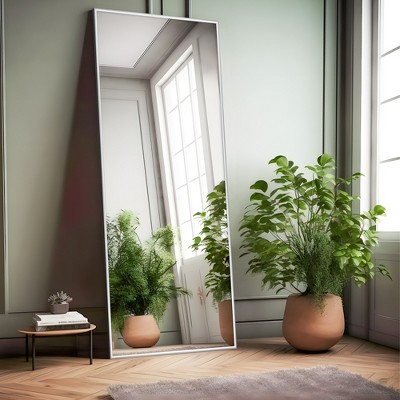 Wooakway Black/Gold/Silver Metal Full Length Mirror Accent Wall Mirror Freestand Mirror with Bracket