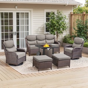 Gymojoy Outdoor Fire Pit Table with Sofa Swivel Chair 6-inch Thick Cushion Furniture Set - 1 of 4