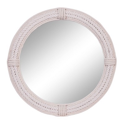 Coastal Wood Wall Mirror with Wrapped Rope Accents White - Olivia & May: Nautical Beach Decor, No Assembly Required
