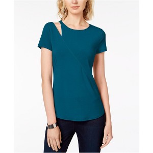 I.N.C International Concepts Womens Cutout Shoulder Basic T-Shirt, Green, Small - 1 of 1
